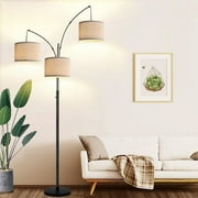 AOHAO 3 Lights Arc Floor Lamps for Living Room Modern Tall Standing Lamp with Beige Shades Heavy Base Mid Century Tree Floor Lamp 3 LED Bulbs Included