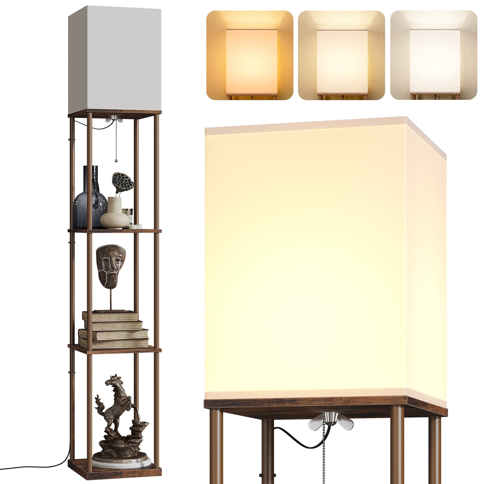 AOHAO Floor Lamp with Shelves, LED Modern Shelf Floor Lamp Storage