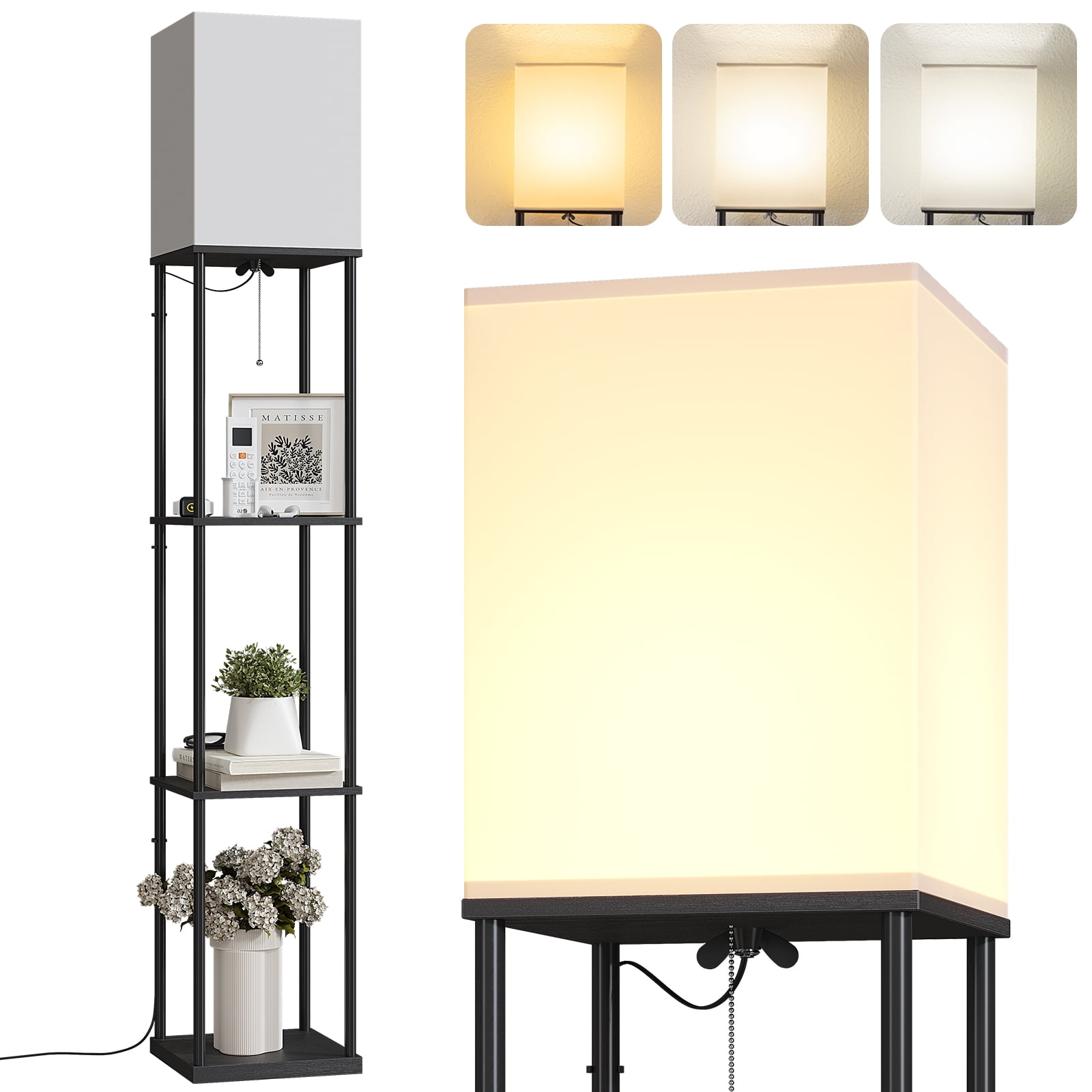 AOHAO Floor Lamp with Shelves for Living Room, Standing Floor Lamp with