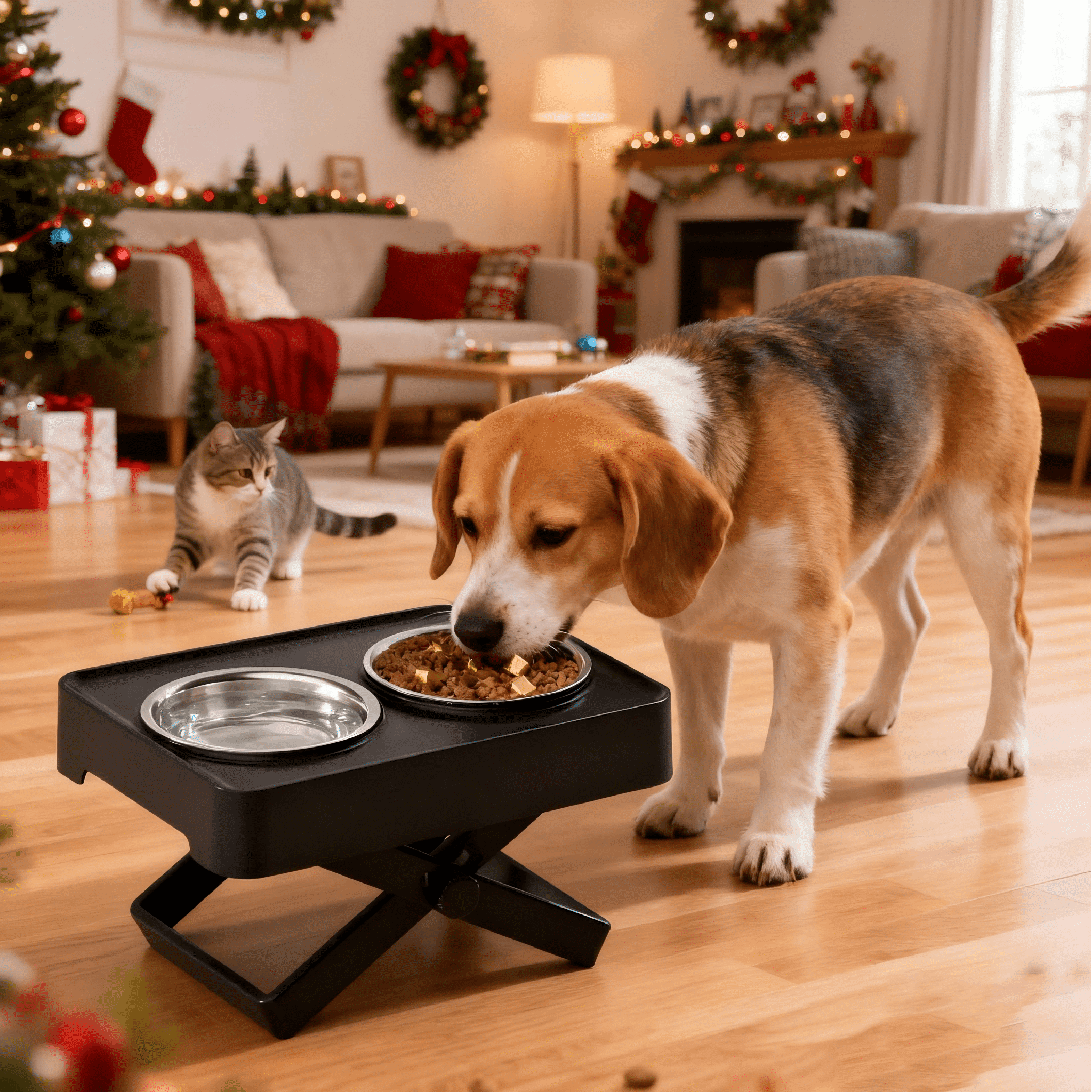 Adjustable Elevated Dog Feeding Station, Height - Adjustable (7 - 25cm) with Food Grade Stainless Steel Bowls, Tip - Resistant & Spill - Proof, Black/Gray Style, 1 Set
