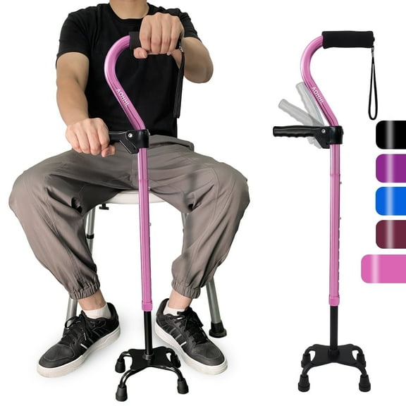 AOHHL Quad Walking Cane Foldable Adjustable Portable Stick Men & Women and Seniors - Lightweight & Sturdy with 4-Pronged Base for Extra Stability Balance,Self Standing Gifts for mom Dad