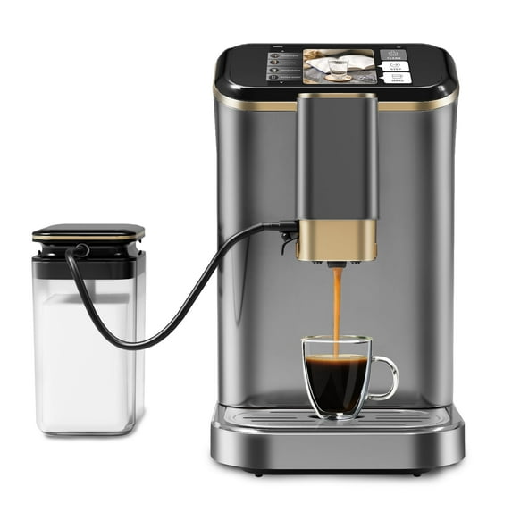 AOILE 1-Piece Fully Automatic Coffee Machine – ABS+PC Construction, Automatic Milk Frothing, TFT Screen, High-End Model, 120V/60Hz/1350W, US Standard, Gold/Grey