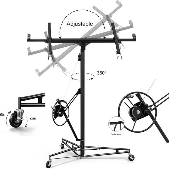 AOILE 11 FT Drywall Lift Panel Hoist with 360° Rotating Cradle, 150 LBS Capacity, Heavy Duty Steel, 3 Lock Wheels