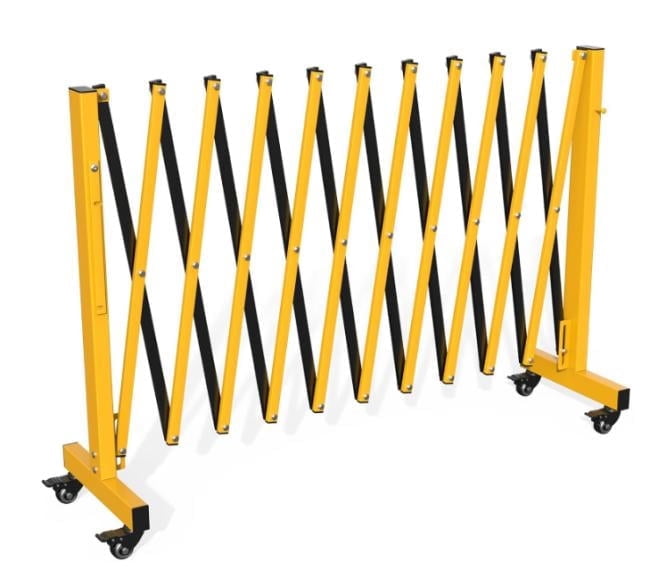 AOILE 11FT Steel Expandable Barricade Gate with 4 360° Castors, Portable Flexible Safety Barrier, Folding Mobile Barricade for Home & Outdoor, Yellow & Black