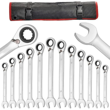 AOILE 12 Pieces Fixed Wrench Set, Reversible Ratcheting Combination Set, Metric 8mm-19mm