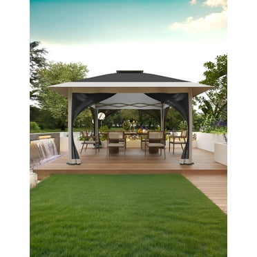 AOILE 12' x 12' Heavy Duty Outdoor Gazebo – Double Roof Patio Gazebo with Netting and Curtains, Ideal for Decks, Backyards, and Gardens (Blue/Gray/Red/Green/Beige)