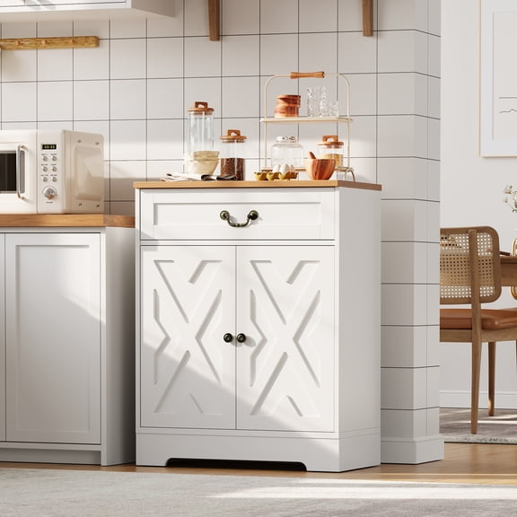 AOILE 2-Door Farmhouse Buffet Cabinet w/ Drawer & Adjustable Shelves, Multi-Function Storage Cabinet