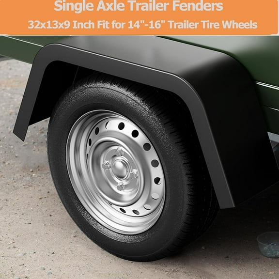 AOILE 2-Pack 32"x13"x9" Single Axle Trailer Fenders, Heavy-Duty 14GA Steel, Fits 14"-16" Wheels
