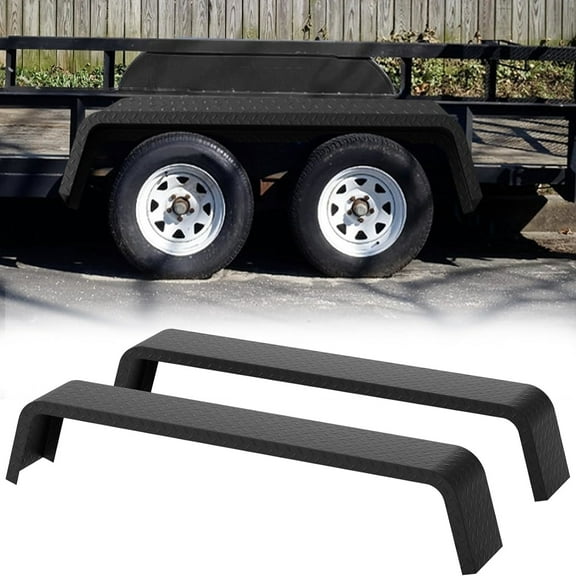 AOILE 2 Pack Tandem Axle Trailer Fenders, Heavy Duty Steel Diamond Plate Fenders for 13"-15" Tires, Double Axle Trailer Fenders for Cargo, Utility, and Boat Trailers