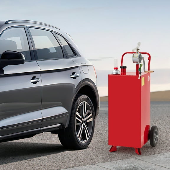 AOILE 20/30/35/40 Gallon Fuel Caddy with Manual Rotary Pump, Portable Gas Storage Tank with 2 Wheels, Easy Transfer for Cars, Boats, ATVs, and Lawn Mowers