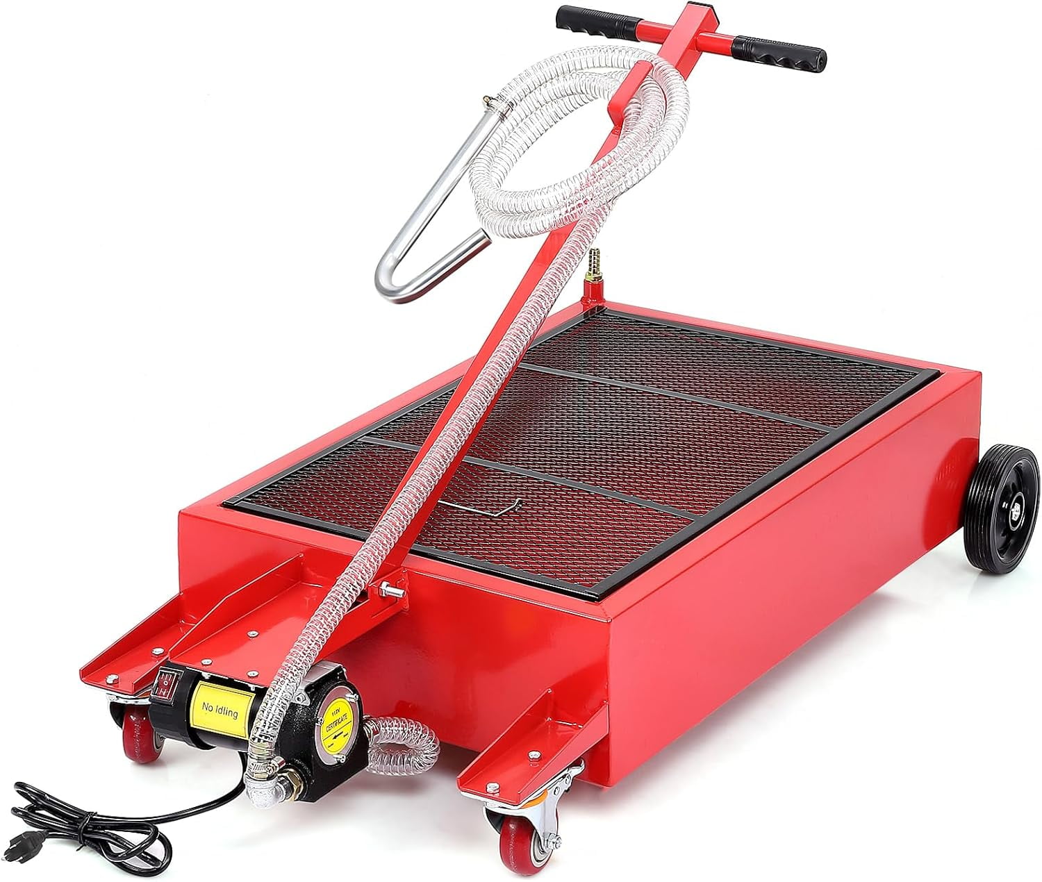 AOILE 20 Gallon Low Profile Oil Drain Pan with 110V Electric Pump & 7.2FT Hose for Car, SUV, Trucks Buses Oil Draining, Red