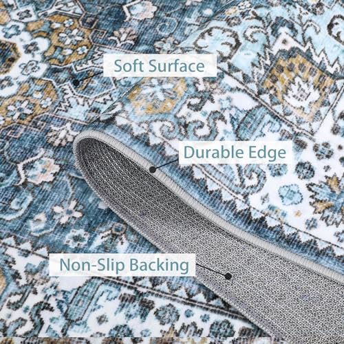 Aoile Blue 10' x 13' Washable Runner Rug