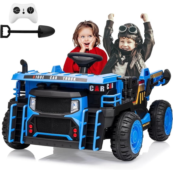 AOILE 24V 2-Seater Ride-On Dump Truck – Remote Controlled Electric Construction Vehicle with Dump Bed, Shovel, 2WD/4WD, Bluetooth & LED Lights