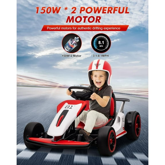 AOILE 24V Kids Electric Drift Kart, 2x150W Motors, 7Ah Battery, High-Speed Go-Kart for Boys & Girls