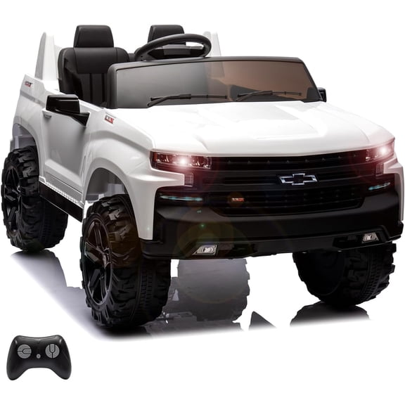 AOILE 24V Ride On Truck for Ks, Licensed Chevrolet 2-Seater Remote Control Ride-on Toys, White
