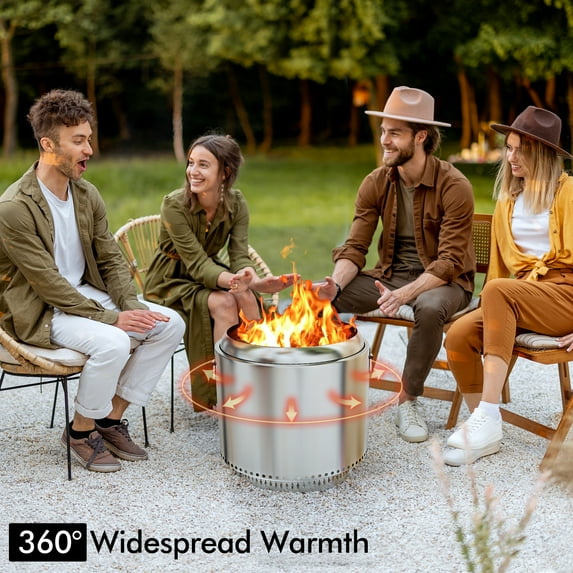 AOILE 27 Inch Smokeless Fire Pit - Portable Stainless Steel Camping Stove with Stand & Removable Ash Pan | Ideal for Outdoor Wood Burning | H: 11.5 in, 26.9 lbs
