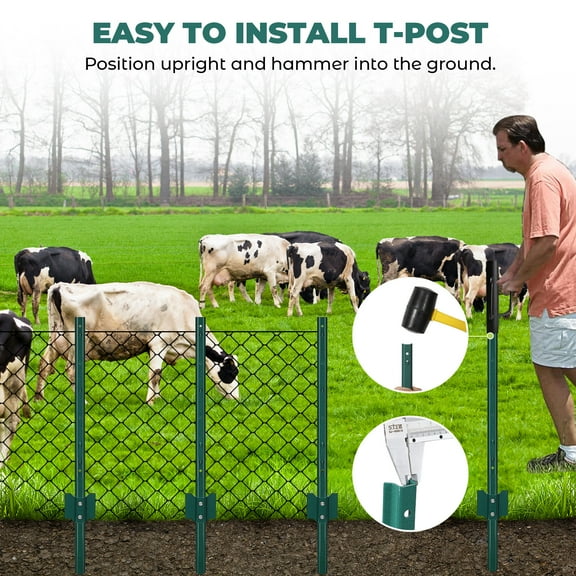 AOILE 3/4/5 Feet Metal Fence Posts, Pack U-Shaped Steel Stakes, No Dig U Channel Wire Fencing Post for Lawn, Garden, Yard, Farm and Outdoor, Rust-Proof & Weather-Resistant, Heavy Duty, Green