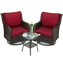 AOILE 3-Piece Rattan Swivel Rocking Chair Outdoor Set, Patio Bistro Furniture with Cushions and Table
