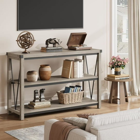 AOILE 47" TV Cabinet, Farmhouse Console Table, 3-Tier Narrow Entryway Table with Storage for Living Room & Hallway