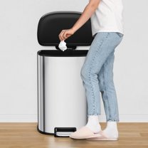 AOILE 50L/13.2 Gal D-Shape Stainless Steel Step-On Trash Can with Soft-Close Lid & Removable Inner Bucket