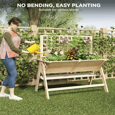 AOILE 52"x30"x54" Raised Garden Bed with Trellis, Elevated Wooden Planter Box for Vegetables & Flowers