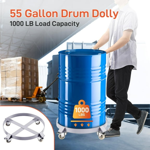 AOILE 55-Gallon Steel Drum Dolly – Heavy-Duty Barrel Dolly Cart with 1000 lbs Load Capacity, Non-Tipping Hand Truck with 4 Swivel Casters