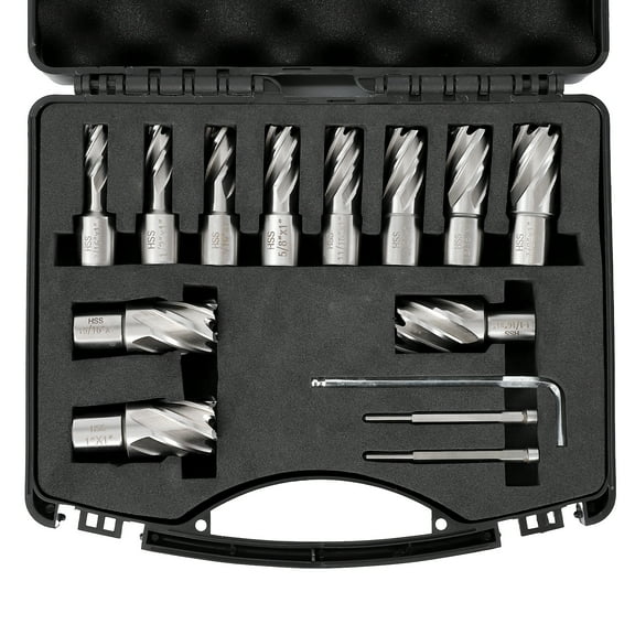 AOILE 6/13-Piece Annular Cutter Set, Weldon Shank Magnetic Drill Bits with Pilot Pins & Carrying Case, M2AL HSS Steel, 1" Cutting Depth (1/2"–1-1/16")
