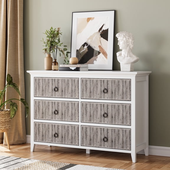 AOILE 6-Drawer Dresser with Fluted Wavefront Design, Modern Storage Cabinet for Bedroom & Living Room, Grey Finish