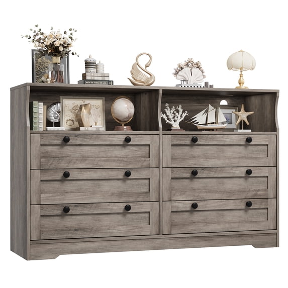 AOILE 6-Drawer Media Console, Entertainment Center with Ambient Features for Living Room and Bedroom