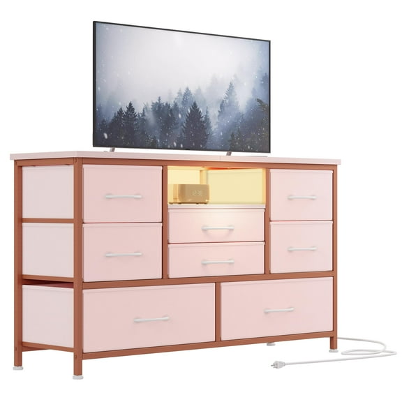 AOILE 8-Drawer TV Stand with Power Outlet & LED – Long Dresser for 55" TV, Storage Console Table for Bedroom, Living Room & Entryway