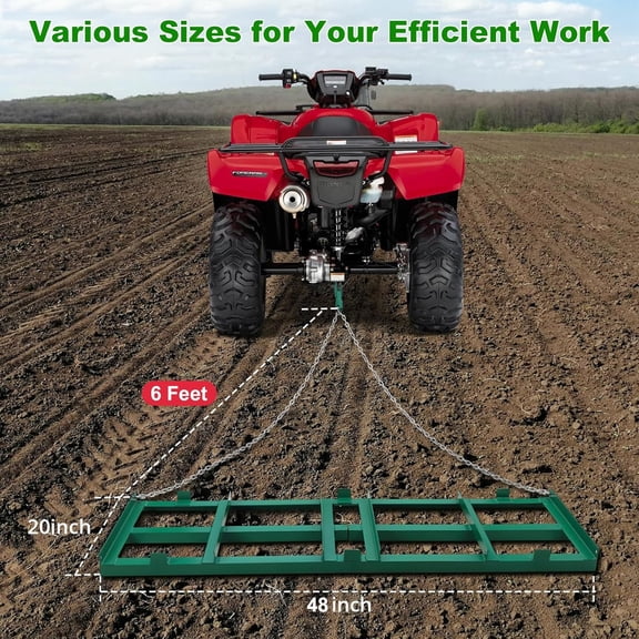 AOILE 8FT Drag Harrow Driveway Grader, Tow Behind Lawn Rake with 6FT Heavy-Duty Chain for ATV, UTV, Tractor, Mower