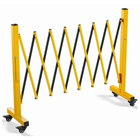 AOILE 8FT Steel Expandable Barricade Gate with 4 360° Castors, Portable Flexible Safety Barrier, Folding Mobile Barricade for Home & Outdoor, Yellow & Black