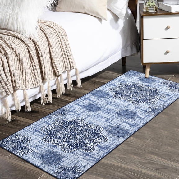 AOILE Area Rug, Washable Vintage Floral Throw Rug, Non-Slip Entry Rug with Rubber Backing, Non-Shedding Floor Mats, Oriental Distressed Rug for Living Room, Entryway