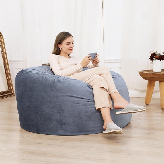 AOILE Bean Bag Chair, 4FT Giant Foam-Filled Bean Bag for Adults & Teens, Velvet Cover, Removable, Soft Round Sofa Chair for Living Room