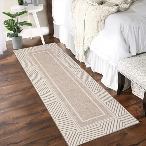 Aoile Border Runner Rugs, Brown, 2ft x 6ft, Washable, Non-Slip Backing