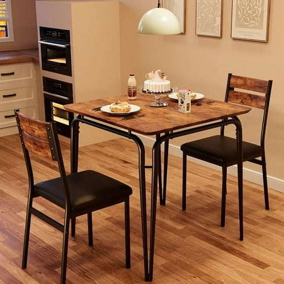 AOILE Dining Table for 2, Small Table and Chairs Set of 2, Square Dinette Set, 3-Piece Kitchen & Dining Room Sets for Small Space