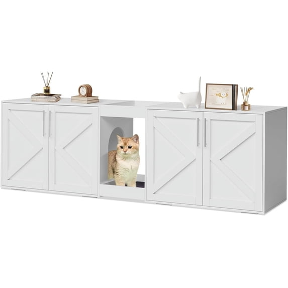AOILE Double Cat Litter Box Enclosure – Hidden Litter Box Furniture for 2 Cats, Wooden Side End Table & TV Stand