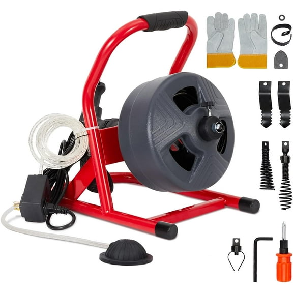AOILE Drain Cleaning Machine 50Ft x 5/16 in, Electric Drain Auger for 3/4-3 Inch Pipes with Cutters & Glove