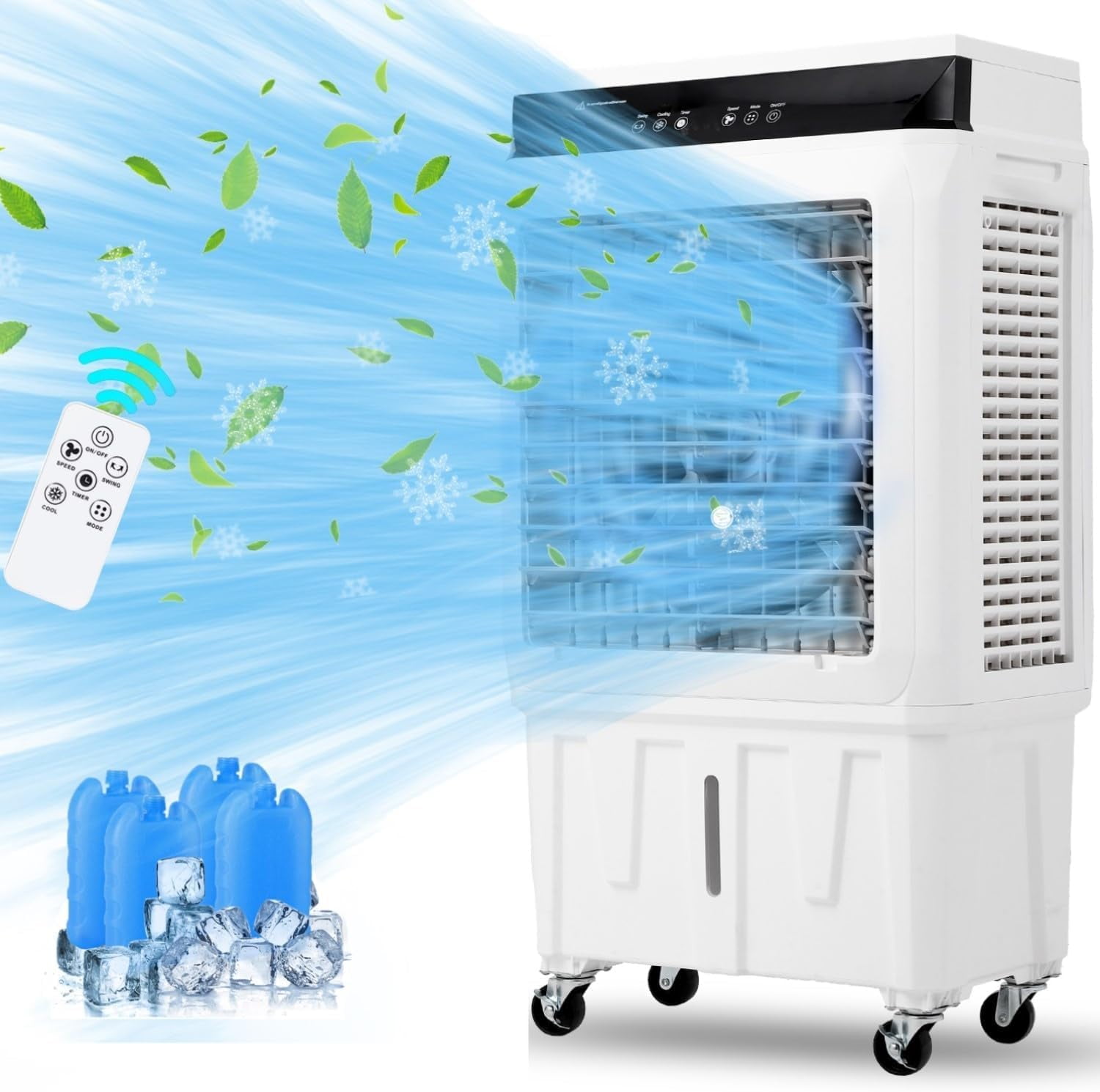 AOILE Evaporative Air Cooler, 1800 CFM 8.4 Gallon Swamp Cooler with Remote Control and 4 Ice Packs, 3 Wind Speeds and Modes, 12H Timer for Outdoor Indoor Use
