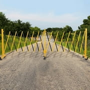 AOILE Expandable Metal Barricade   Folding Safety Driveway Gate with Wheels, Portable Crowd Control Barrier, Yellow & Black