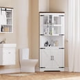 thumbnail image 1 of AOILE Farmhouse Corner Cabinet with Adjustable Shelves and Glass Door, Washed Grey/White, 1 of 6