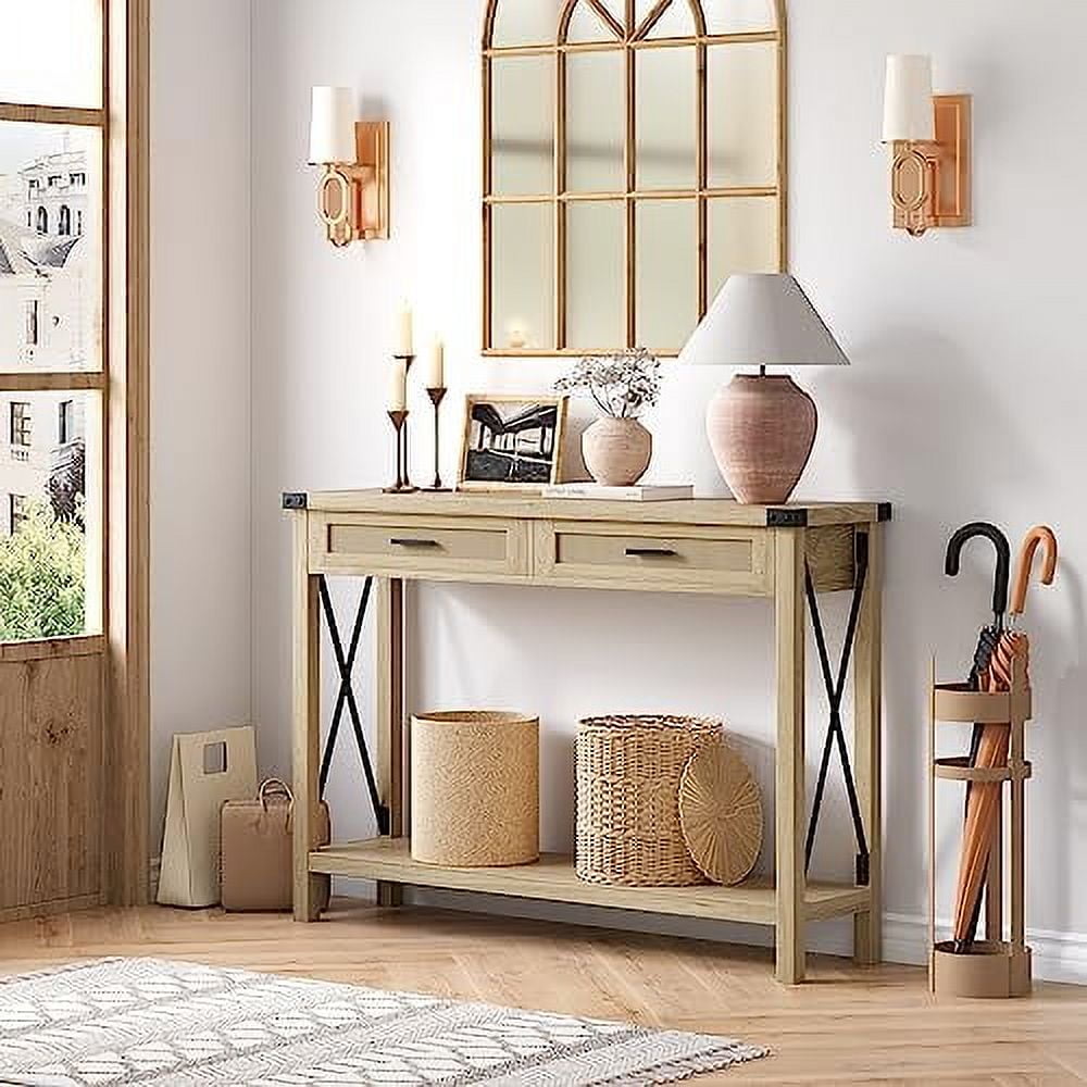 AOILE Farmhouse Entryway Table with Rattan Drawers, 43