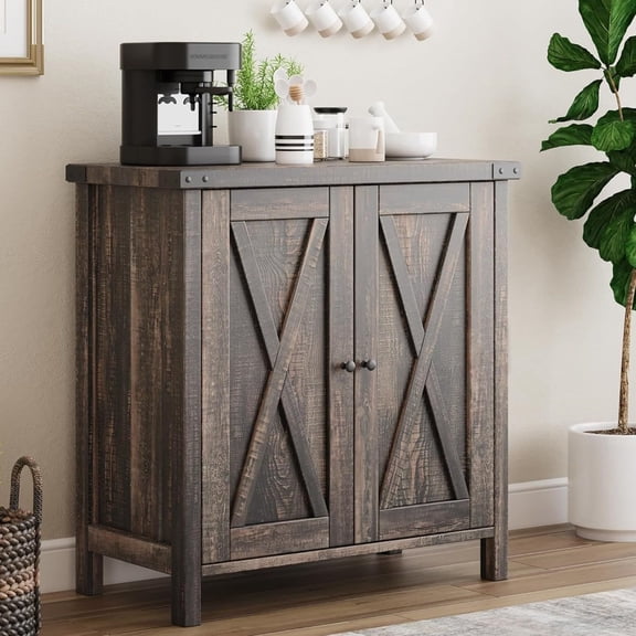 AOILE Farmhouse Sideboard Buffet Cabinet, Coffee Bar Cabinet with 2 Doors and Adjustable Shelves, Small Accent Storage Console for Living Room, Entryway, or Dining Room