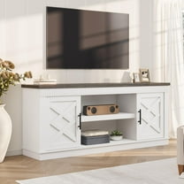 AOILE Farmhouse TV Stand for 65–70 Inch TVs, Rustic Fluted Entertainment Center with 2 Doors and Open Shelves, White TV Console for Living Room and Bedroom