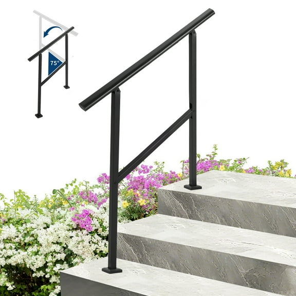 AOILE Hand Rails for Outdoor Steps, Metal Iron Stair Railing for 2-5 Steps, Adjustable Porch Deck Handrail with Non-Slip Grip, Weather-Resistant Safety Rail for Indoor Outdoor Use
