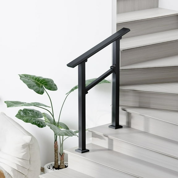 AOILE Handrail for Outdoor Steps, Adjustable Step Railing Kit for 1-6 Steps, Porch & Deck Stair Handrails for Seniors, Durable Aluminum & Iron, Indoor/Outdoor Use