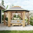 thumbnail image 1 of AOILE Hexagonal Pavilion – Outdoor Hexagonal Canopy with Mesh Sides & Zipper Door, Steel Frame & Weather-Resistant Polyester Top, 1 of 6