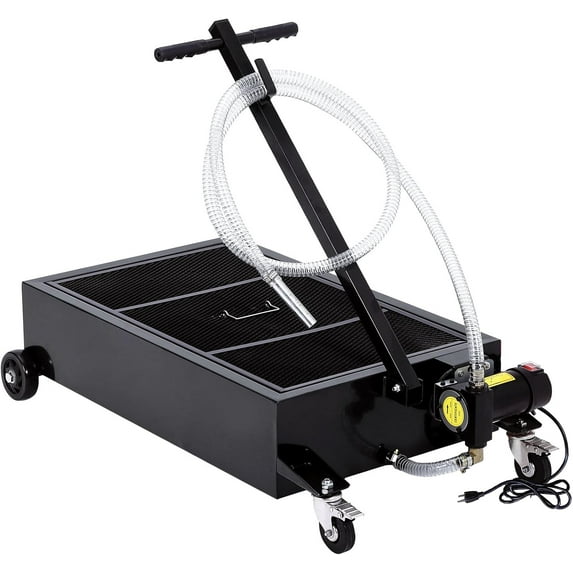 AOILE Low Profile Oil Drain Pan with 110V 180W Electric Pump, 8 Ft Hose & Folding Handle, Rolling Steel Waste Oil Drain Cart, 15-25 Gallon Heavy-Duty Oil Change Pan for Cars, Trucks, RVs & Buses