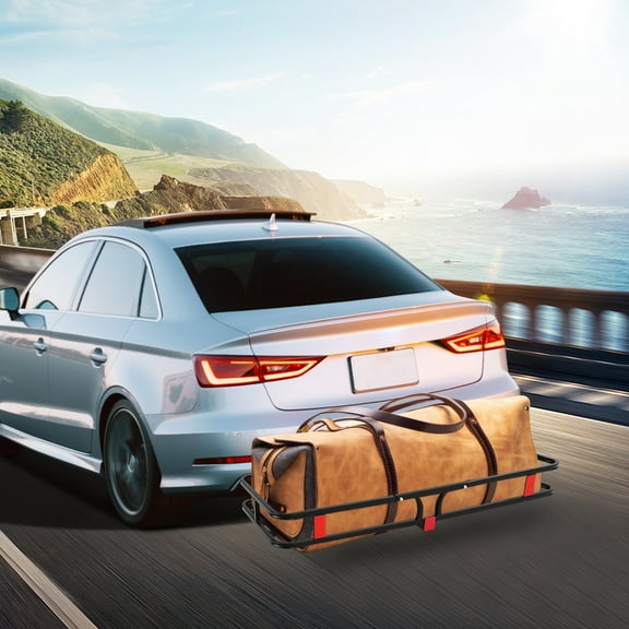 AOILE Luggage Hitch Mount Cargo Carrier Basket – Heavy Duty 600 lbs Capacity, Fits 2-Inch Receiver Tow Hitch, Black (73" L x 57" W x 16" H)