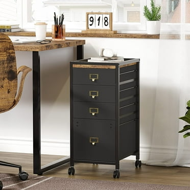 AOILE Mobile 4-Drawer File Cabinet with Wheels – Black Vertical Filing Cabinet for Letter/A4 Size, Under Desk Storage for Home Office